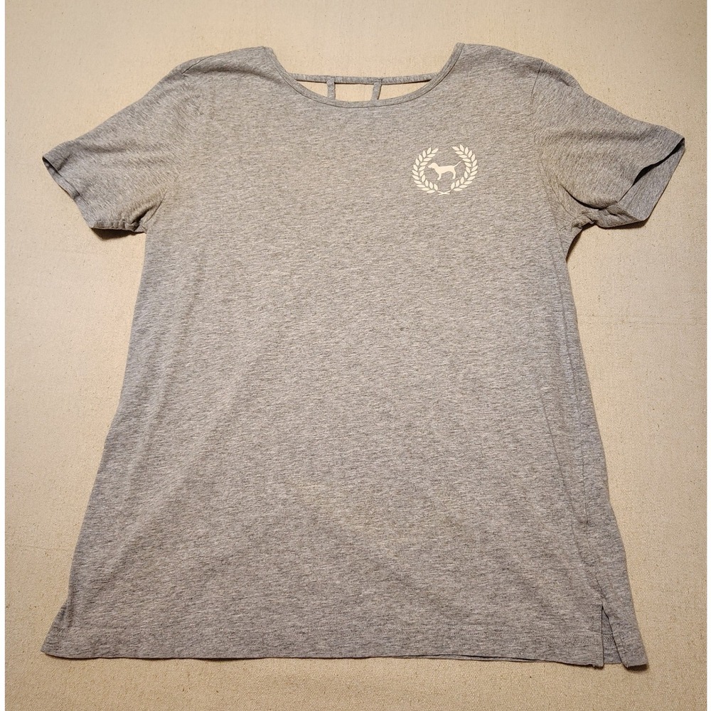 Victoria's Secret PINK T-Shirt Gray Strappy Back Dog Logo Small S Short Sleeve F